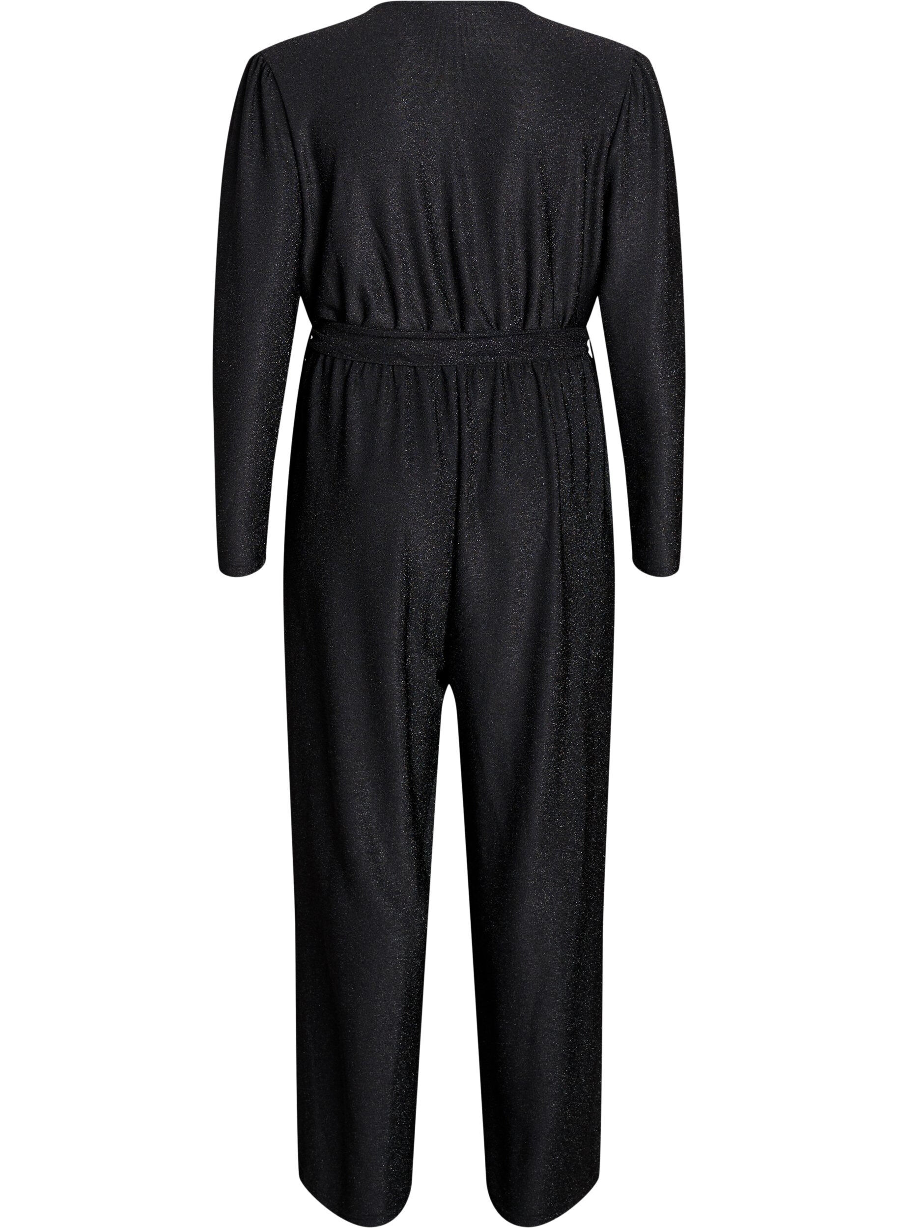ZizziJumpsuit mit Glitzer und Bindeg&uuml;rtel, Schwarz, Packshot image number 1