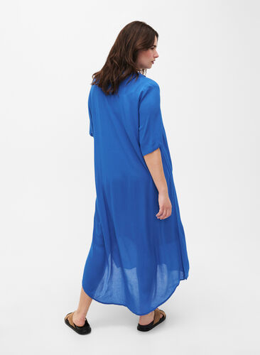 Hemdkleid aus Viskose mit kurzen Ärmeln, Victoria blue, Model image number 1