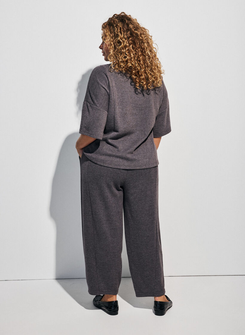 Hose aus Jersey mit Barrel Fit und hoher Taille, Grau, Model image number 1