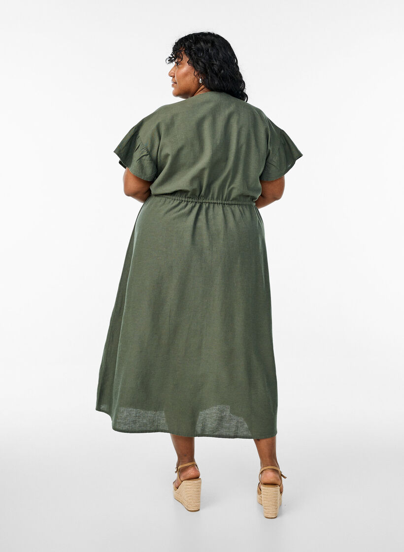 Maxi-Kleid mit Knöpfen und Bindegürtel, Grün, Model image number 2