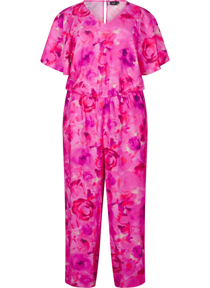 Geblümter Jumpsuit mit Fledermausärmeln, Pink Rose AOP, Packshot image number 0