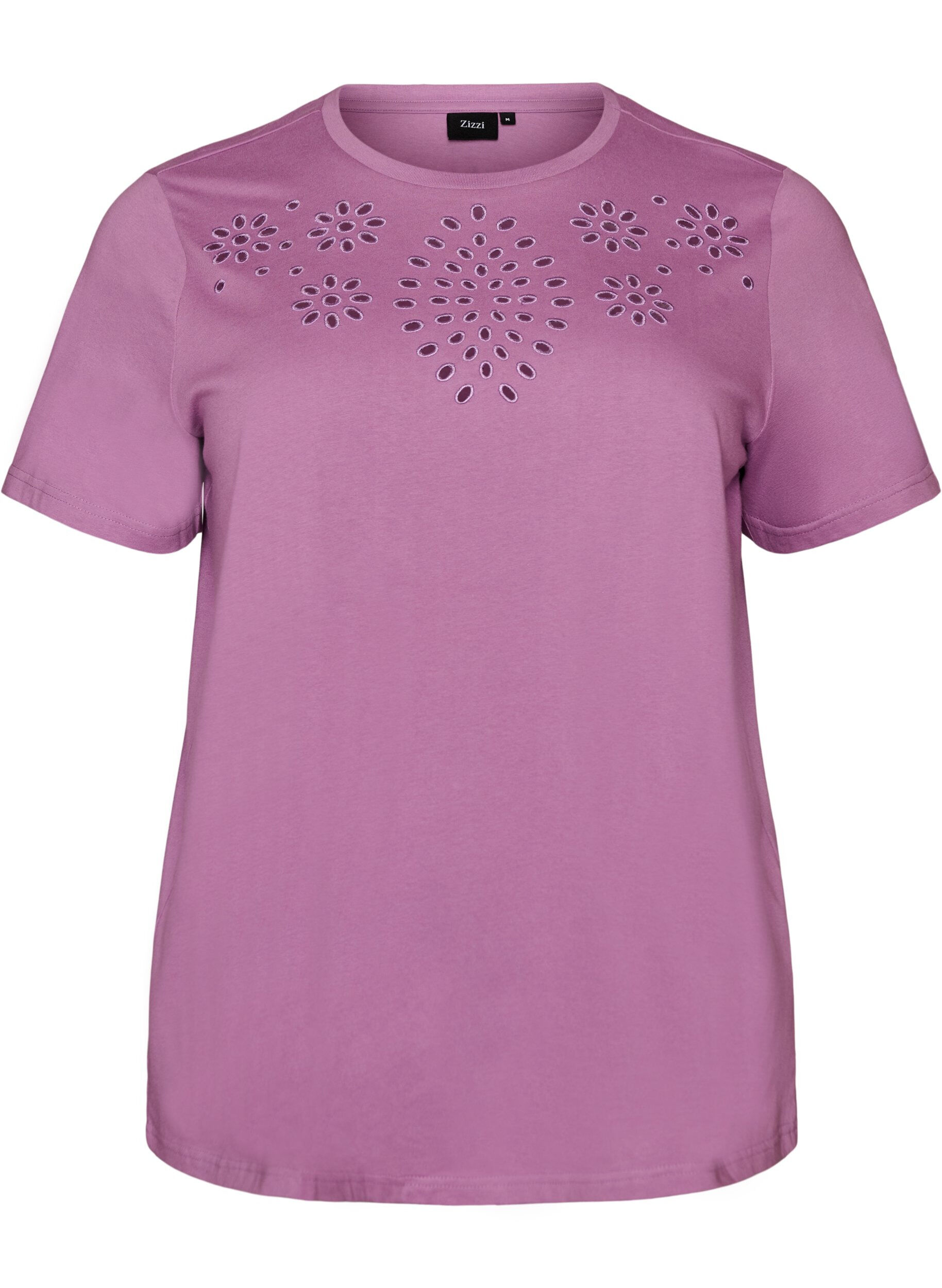 ZizziT-Shirt aus Bio-Baumwolle mit Lochstickerei, Lila, Packshot image number 0