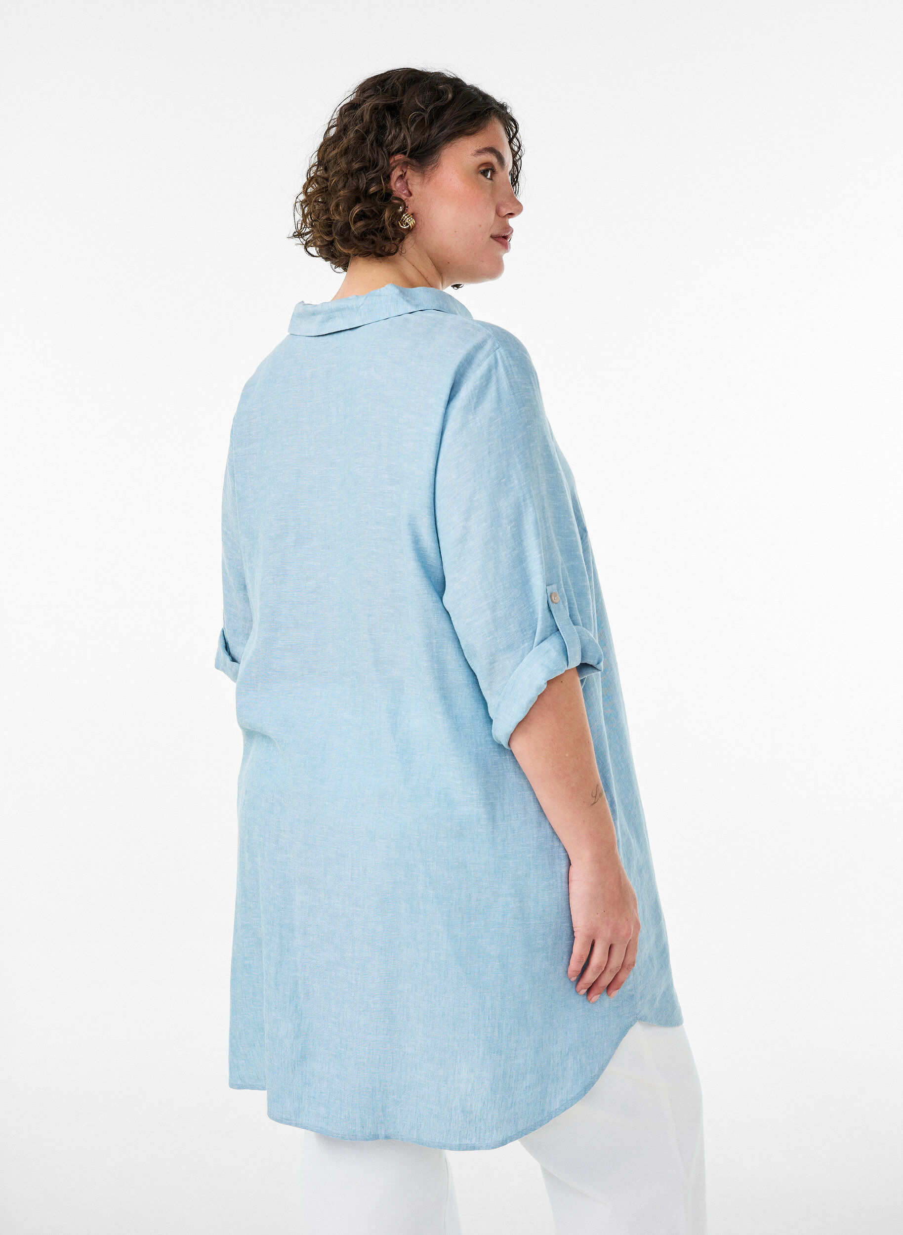 ZizziTunika aus Leinen und Viskose mit A-Linie, Blau, Model image number 2