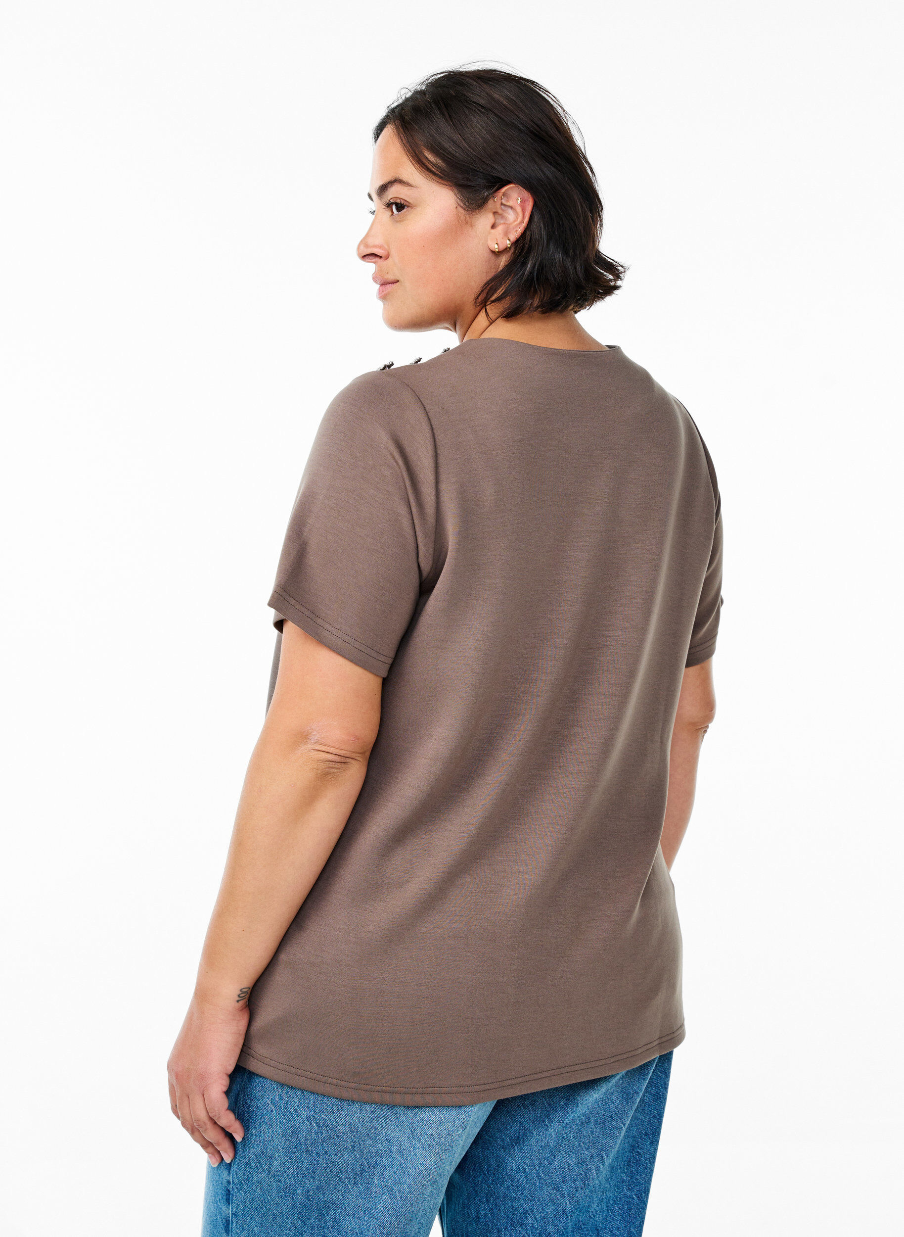 ZizziKurz&auml;rmelige Bluse mit Knopfdetail, Braun, Model image number 2