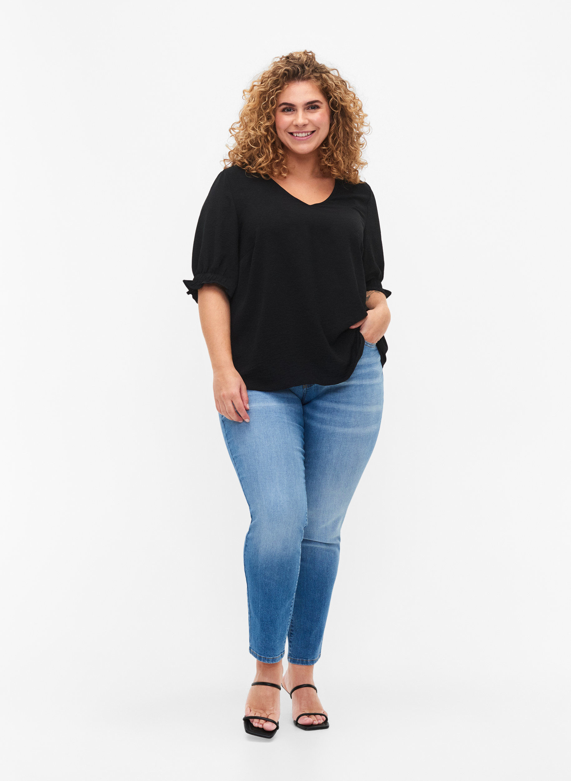 ZizziBluse mit V-Ausschnitt, Black, Model image number 2