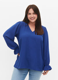 V-Ausschnitt Bluse mit langen Ärmeln, Mazarine Blue, Model