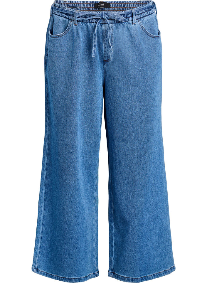 Jeans mit lockerer Passform, elastischem Bund und Tunnelzug, Blau, Packshot image number 0
