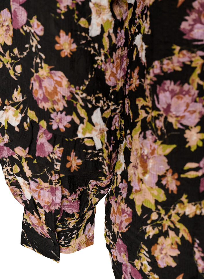 Bluse mit Blumenprint und R&uuml;schendetails, Schwarz, Packshot image number 3