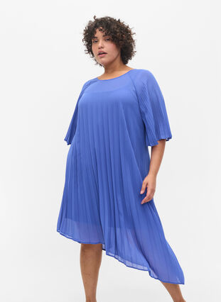 Kleid mit 2/4 Ärmeln und A-Linie, Dazzling Blue, Model image number 0