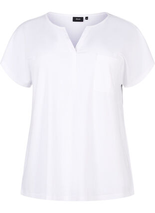 T-Shirt mit V-Ausschnitt und Brusttasche, Bright White, Packshot image number 0