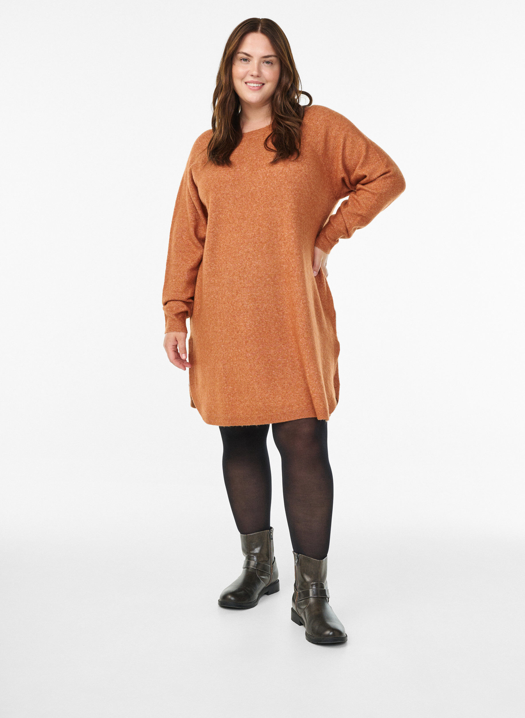 ZizziStrickkleid mit Rundhalsausschnitt, Orange, Model image number 1