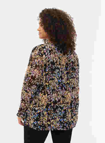 Geblümte Bluse mit langen Ärmeln und V-Ausschnitt, Black/Vibrant Flower, Model image number 1