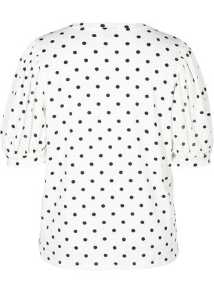 T-Shirt mit Punkten und Puffärmeln, White w. Black Dots, Packshot image number 1