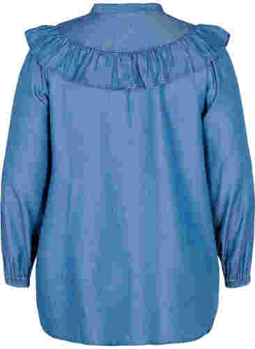 Langarm Hemd mit Rüschen aus Lyocell (TENCEL™), Blue denim, Packshot image number 1