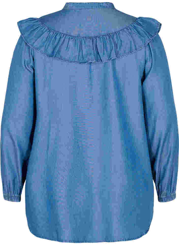 Langarm Hemd mit Rüschen aus Lyocell (TENCEL™), Blue denim, Packshot image number 1