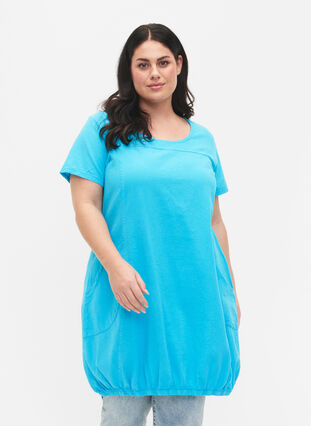 Kurzarm Kleid aus Baumwolle, Blue Atoll, Model image number 0