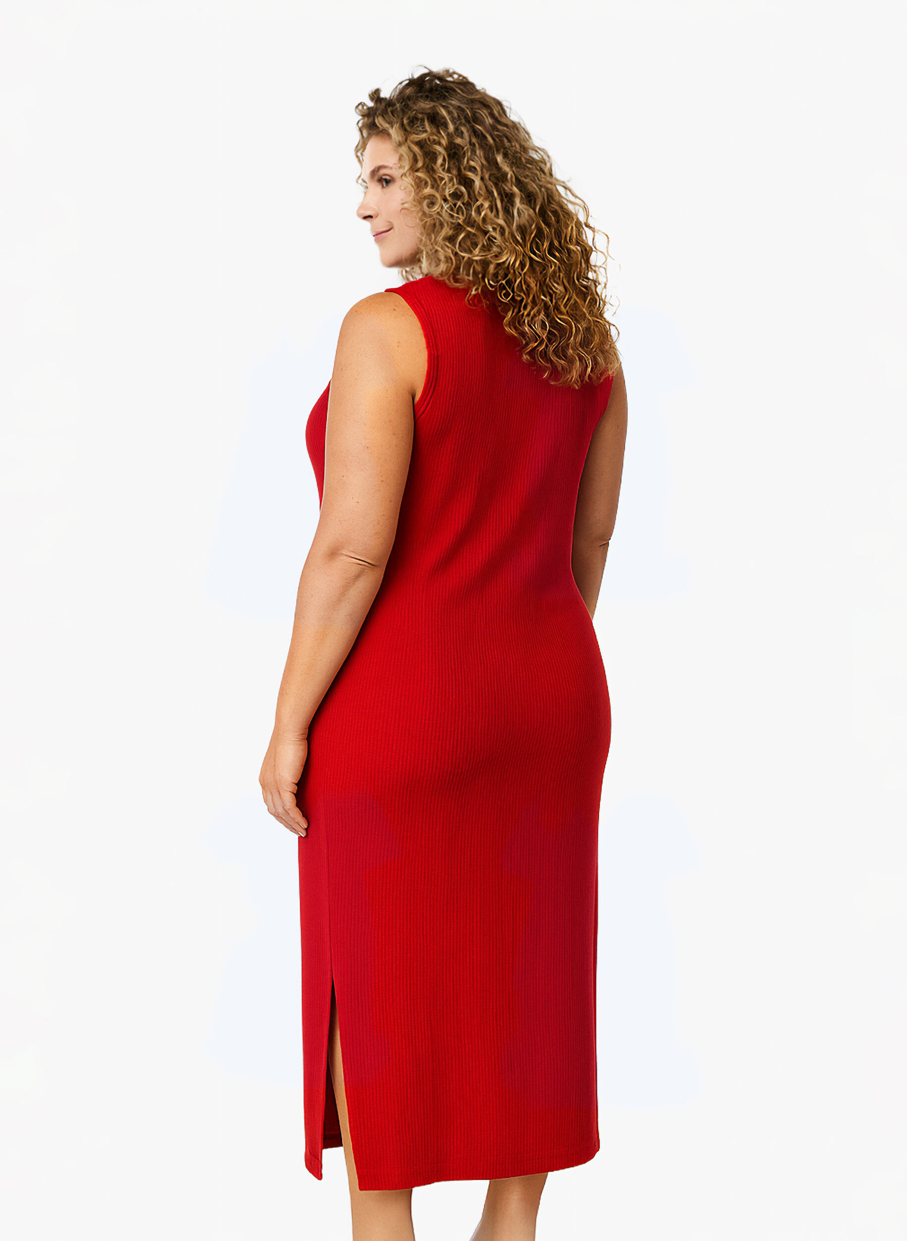 Zizzi&Auml;rmelloses geripptes Kleid aus Viskose, Rot, Model image number 1