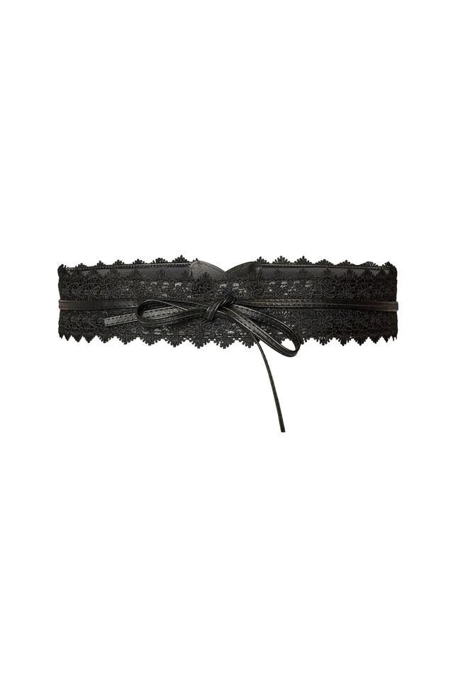 Tailleng&uuml;rtel mit Spitze und Bindeband, Schwarz, Packshot image number 0
