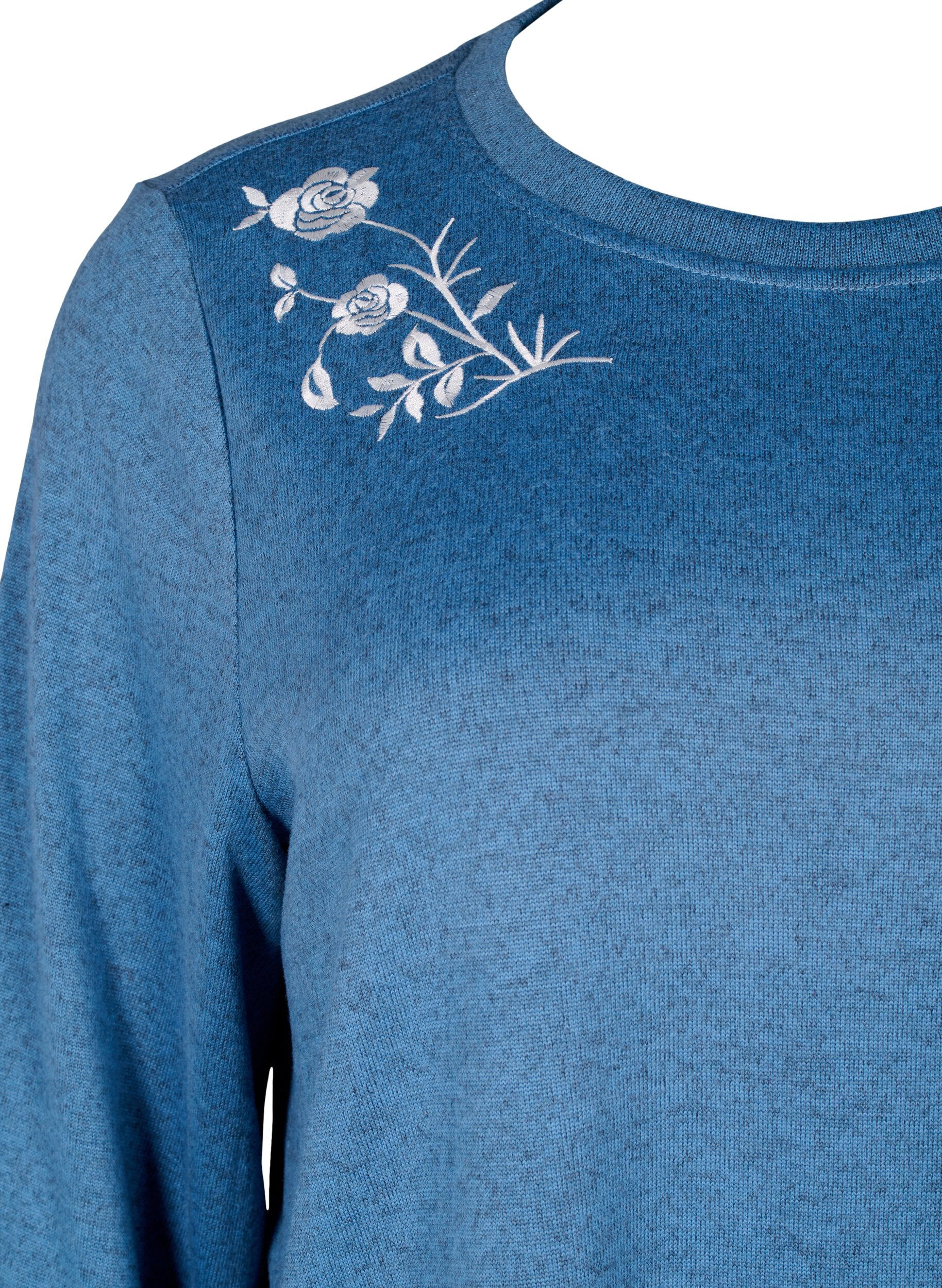 ZizziBluse mit floralen Stickereien und 3/4-&Auml;rmeln, Copen Blue Melange, Packshot image number 2