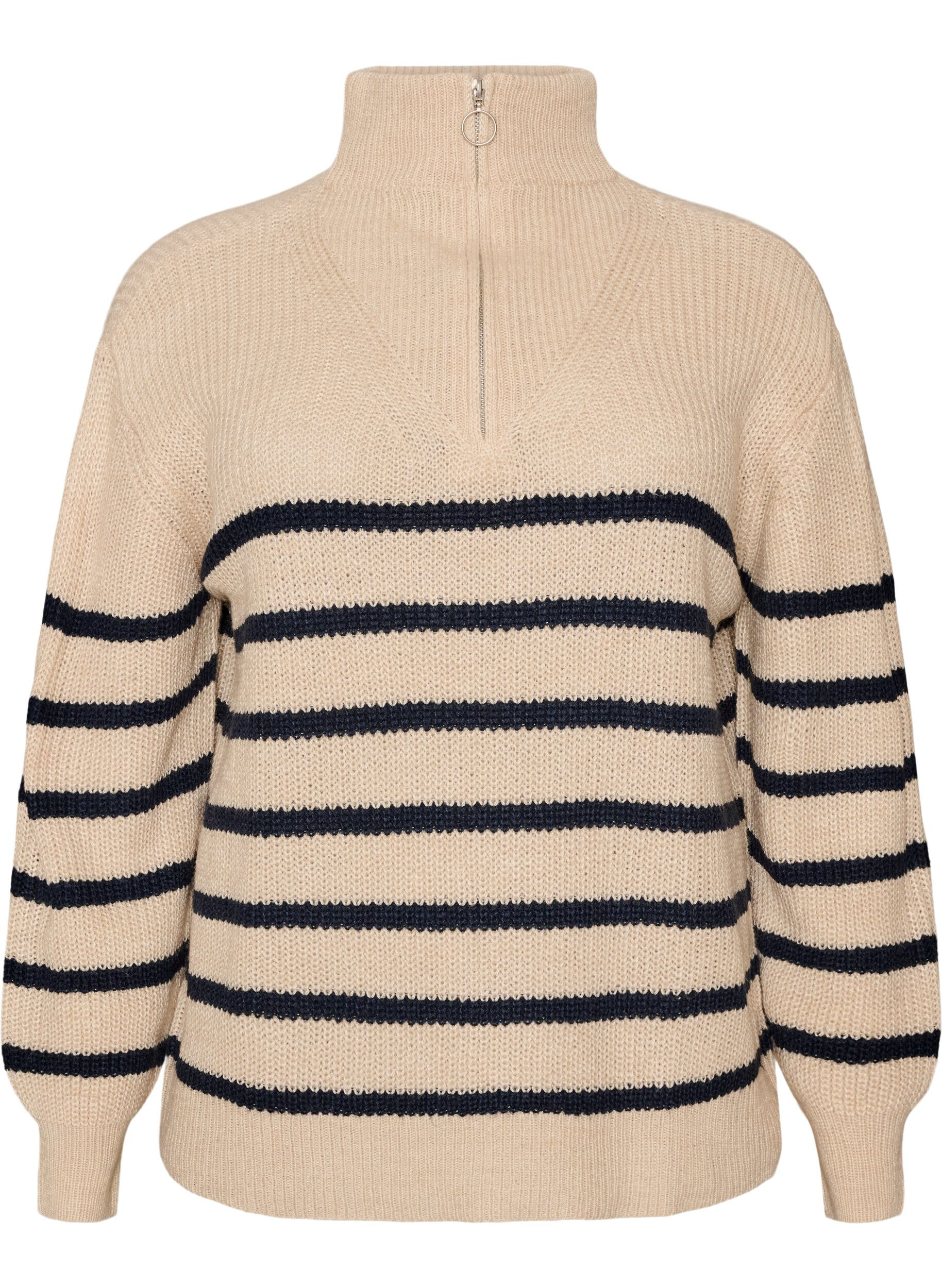 ZizziStrickpullover mit hohem Kragen und Rei&szlig;verschluss, Vanille, Packshot image number 0