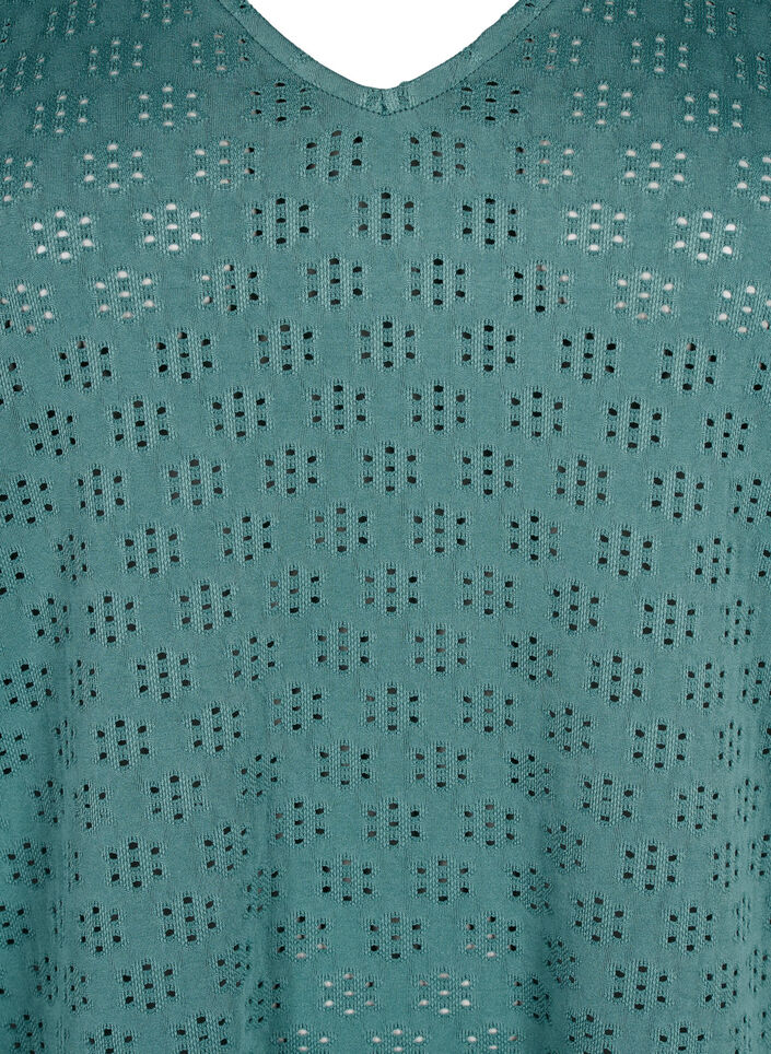 Bluse mit V-Ausschnitt und Lochmuster, Sea Pine, Packshot image number 2