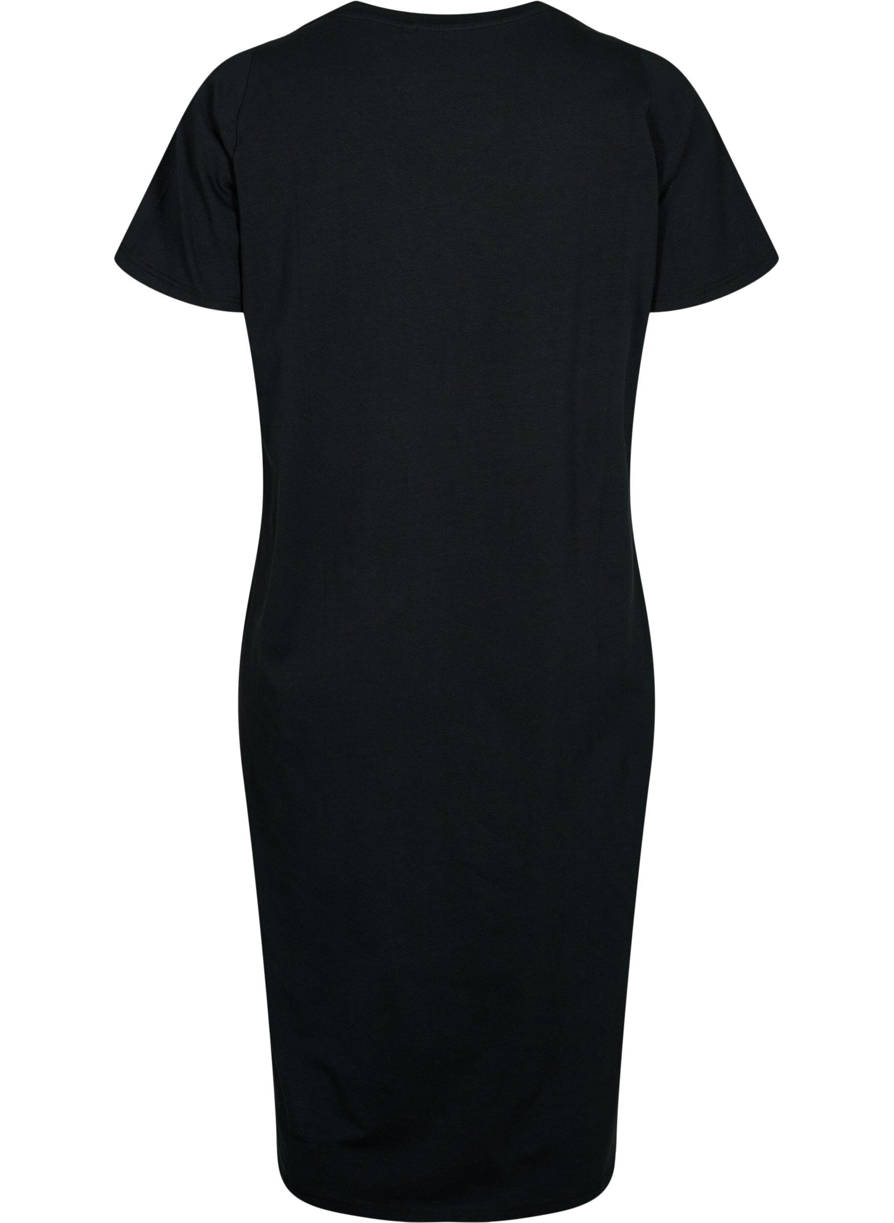 ZizziKurz&auml;rmeliges Baumwollkleid mit Schlitz, Black, Packshot image number 1