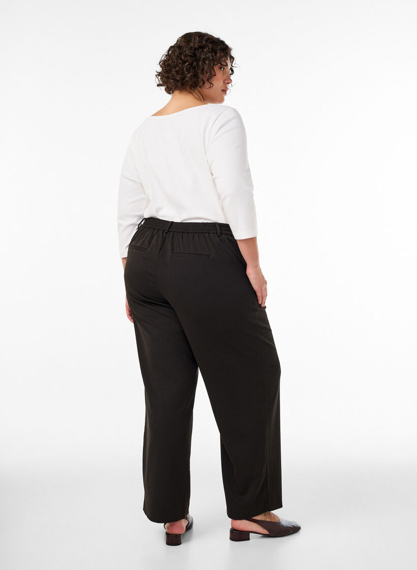 Hoch taillierte Anzughose mit gerader Passform, Schwarz, Model image number 1