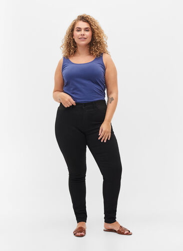 Superschlanke Amy-Jeans mit elastischem Bund, Black, Model image number 0