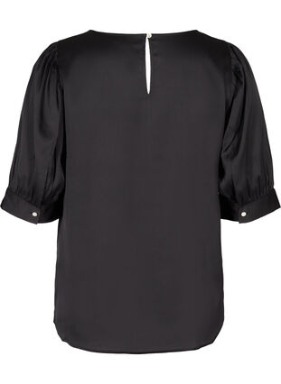 Shiny Bluse mit kurzen Puffärmeln, Black, Packshot image number 1