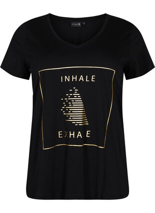 Sport-T-Shirt aus Baumwolle mit Aufdruck, Black w. inhale logo, Packshot image number 0