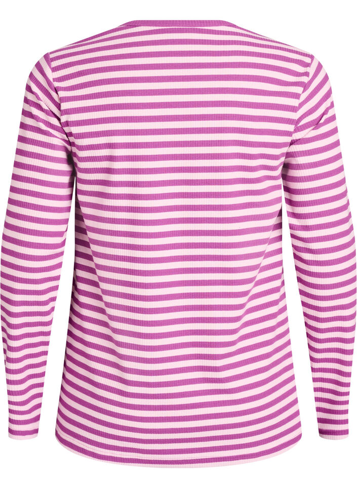 Gestreifte Bluse mit langen &Auml;rmeln, Lila, Packshot image number 1