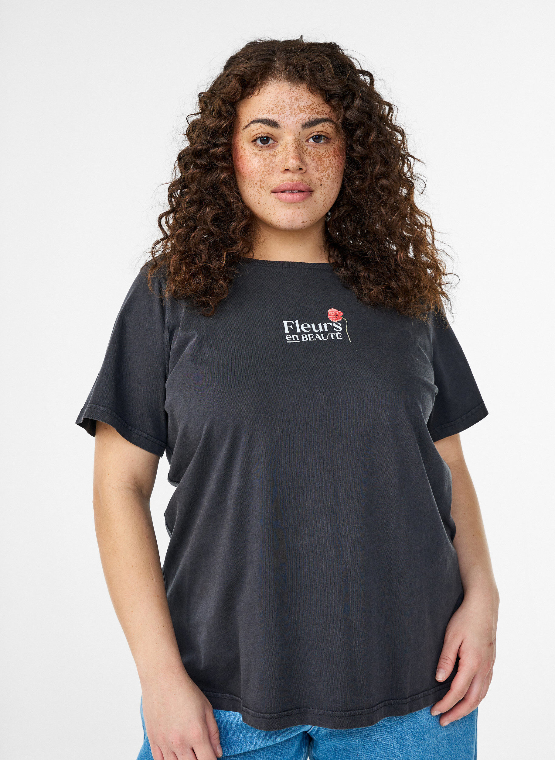 ZizziT-Shirt aus Baumwolle mit Print auf Vorder- und R&uuml;ckseite, Grau, Model image number 0