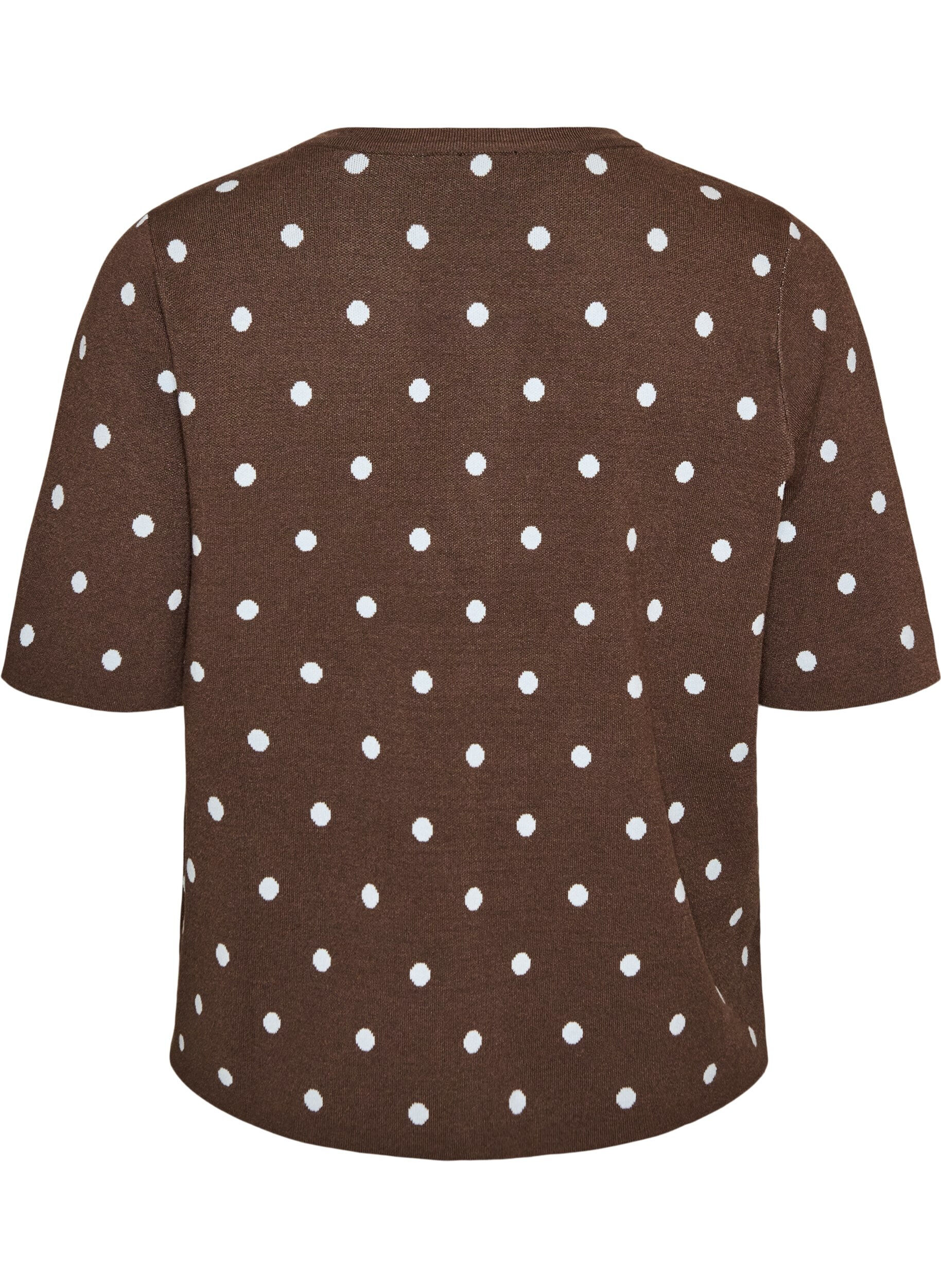 ZizziKurz&auml;rmelige Strickbluse mit Polka Dots, Braun, Packshot image number 1