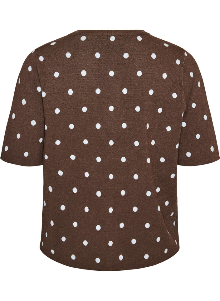 Kurz&auml;rmelige Strickbluse mit Polka Dots, Braun, Packshot image number 1