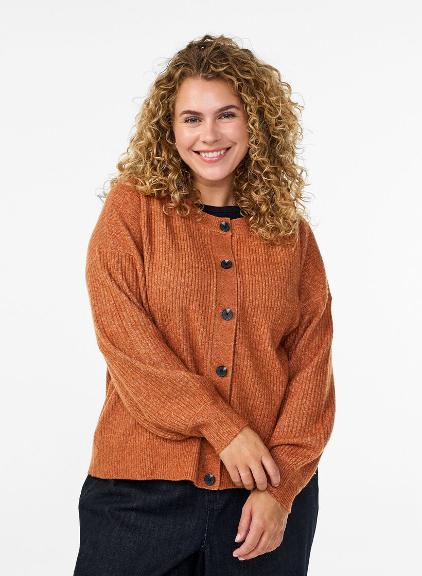 Rippenstrick Strickjacke mit Knöpfen, Orange, Model image number 0