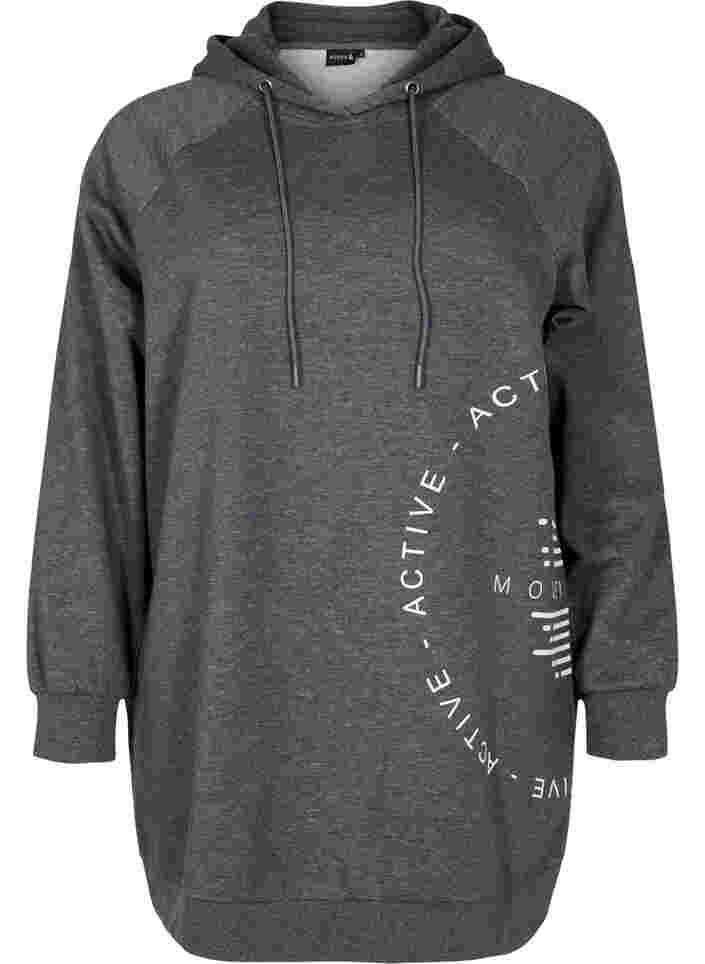 Langes Sweatshirt mit Kapuze und Printdetails, Dark Grey Melange, Packshot image number 0