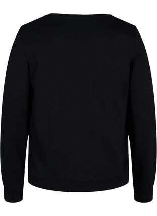 Baumwollsweatshirt mit Textaufdruck, Black, Packshot image number 1