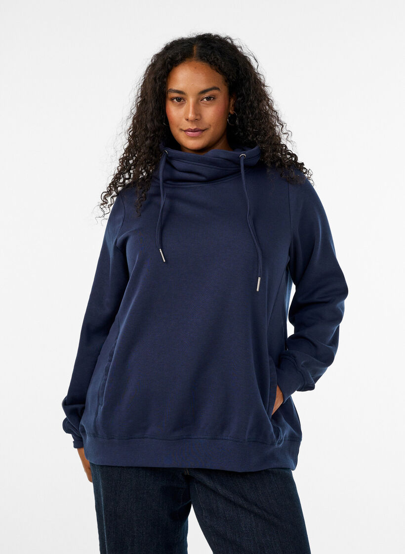 Sweatshirt mit Stehkragen und Taschen, Blau, Model image number 0