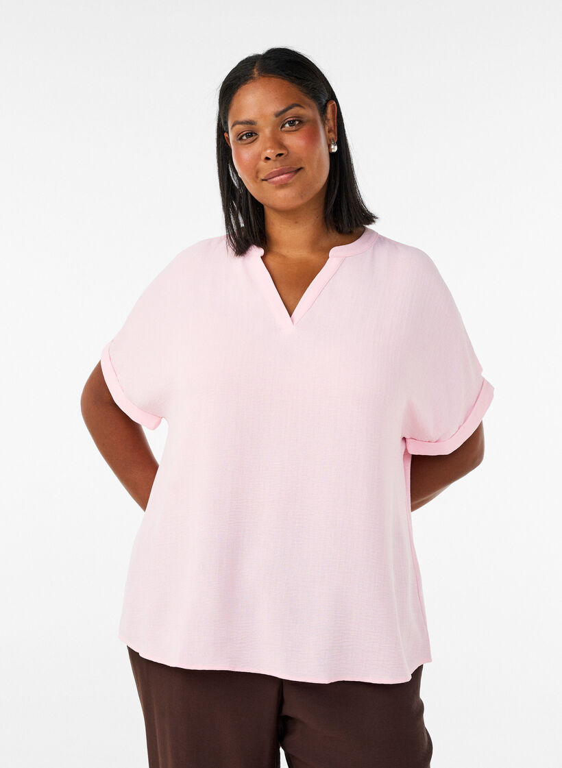 Lockere Bluse mit kurzen &Auml;rmeln, Rot, Model image number 0