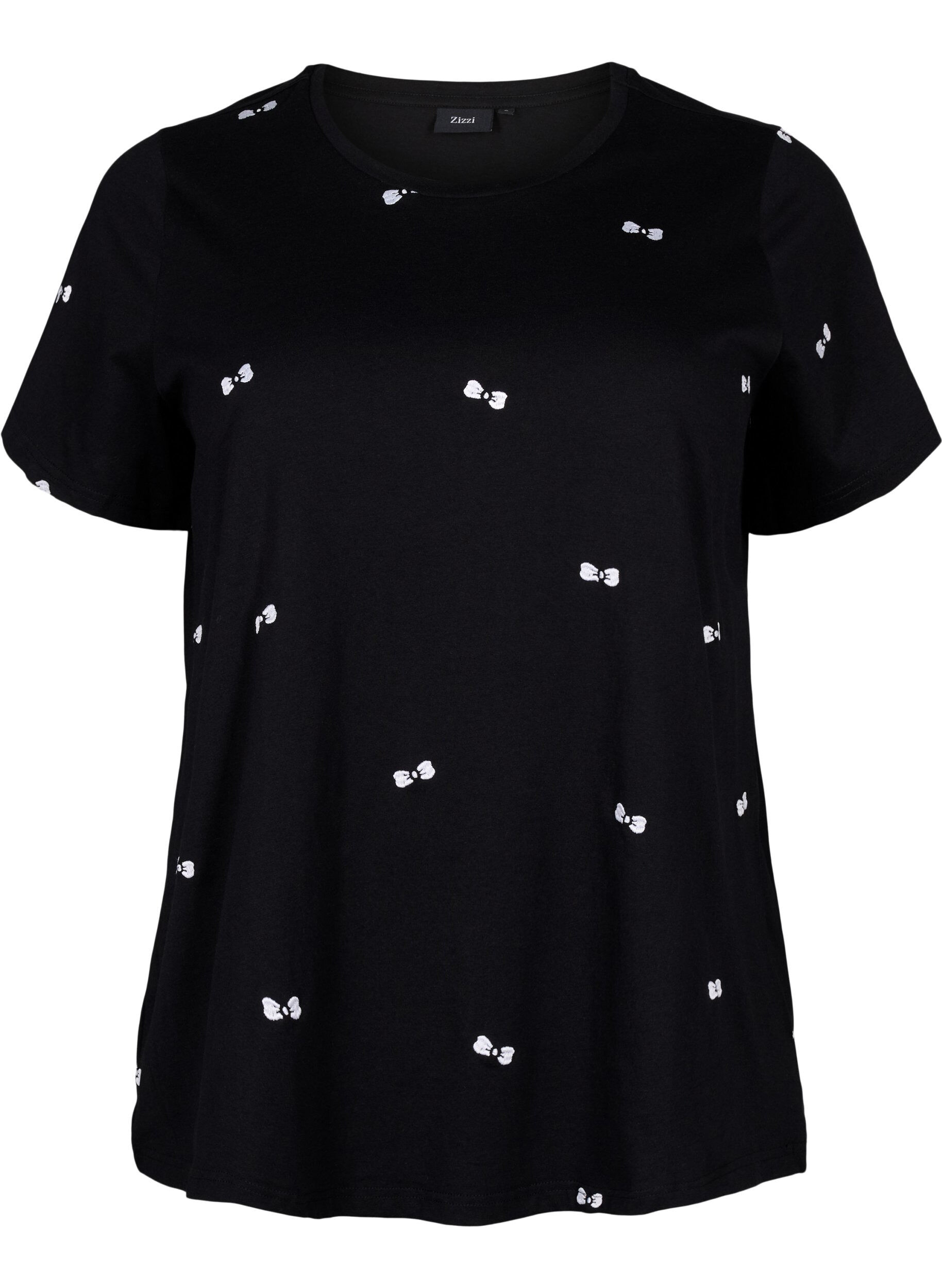 ZizziT-Shirt aus Bio-Baumwolle mit Schleifen, Black W. Bow Emb. , Packshot image number 0