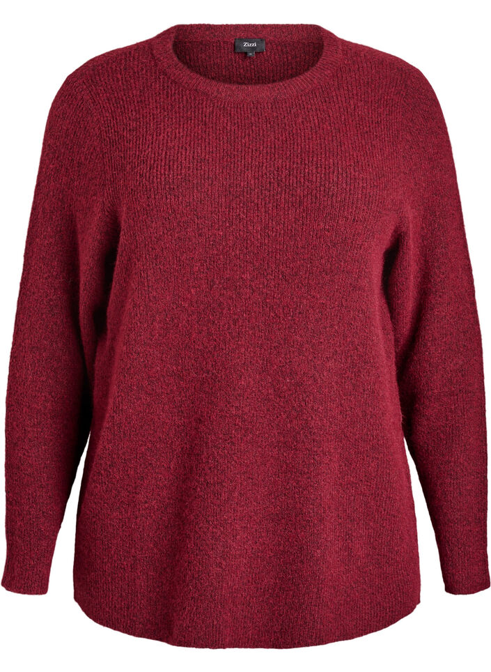 Melierte Strickbluse mit Rundhalsausschnitt, Rot, Packshot image number 0