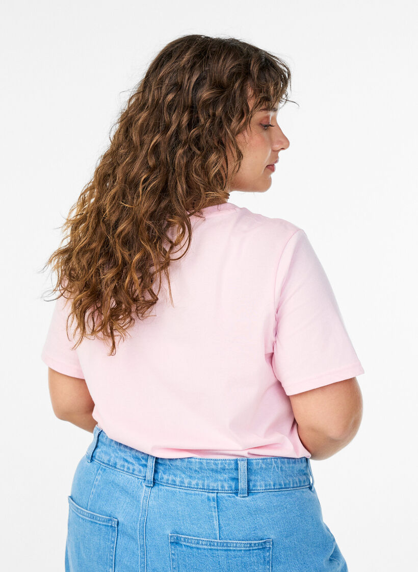 T-Shirt aus Baumwolle mit dekorativem Frontdetail, Pink, Model image number 2