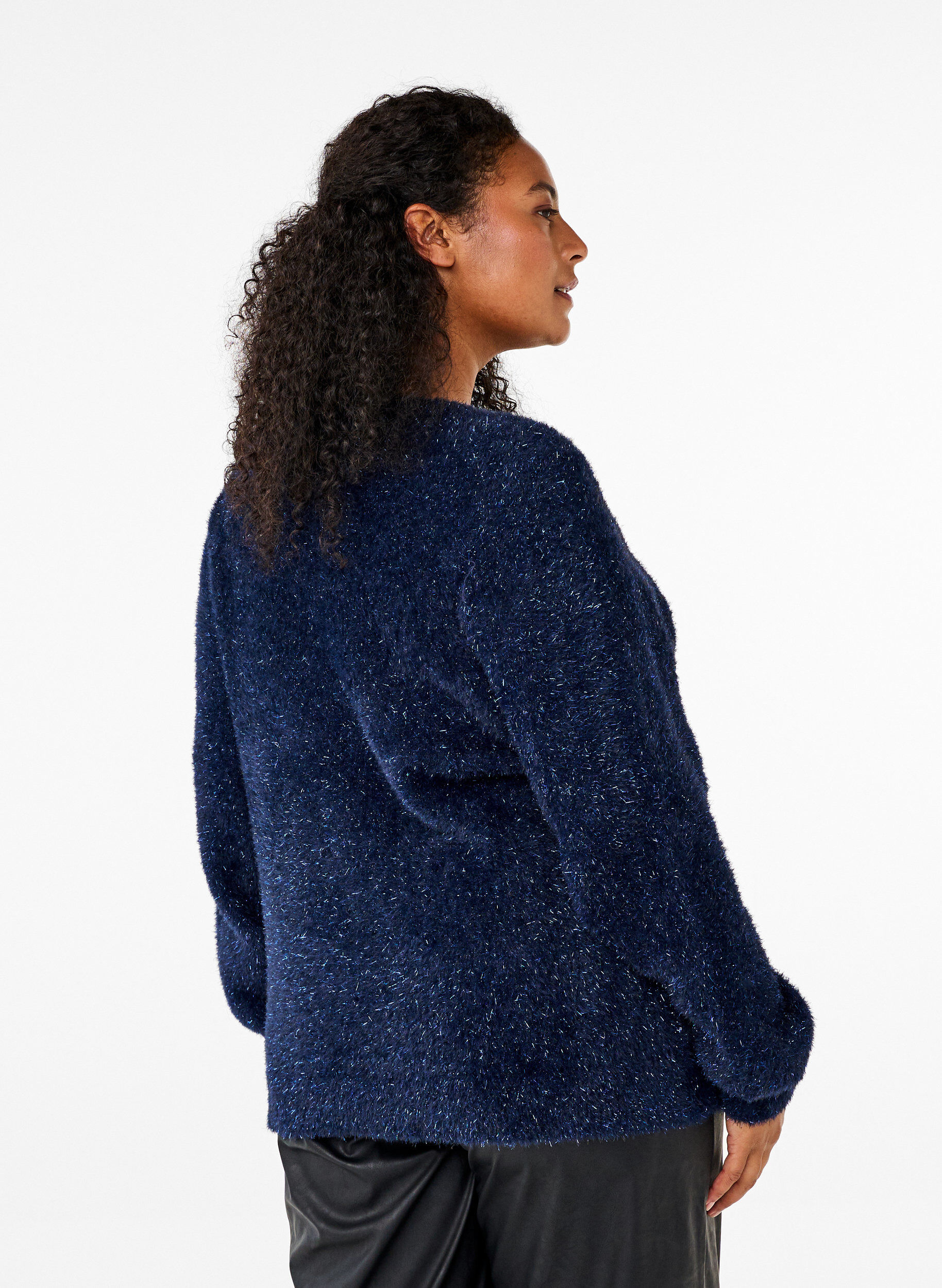 Zizzi Strickbluse mit Glitzerfaden, Blau, Model image number 2