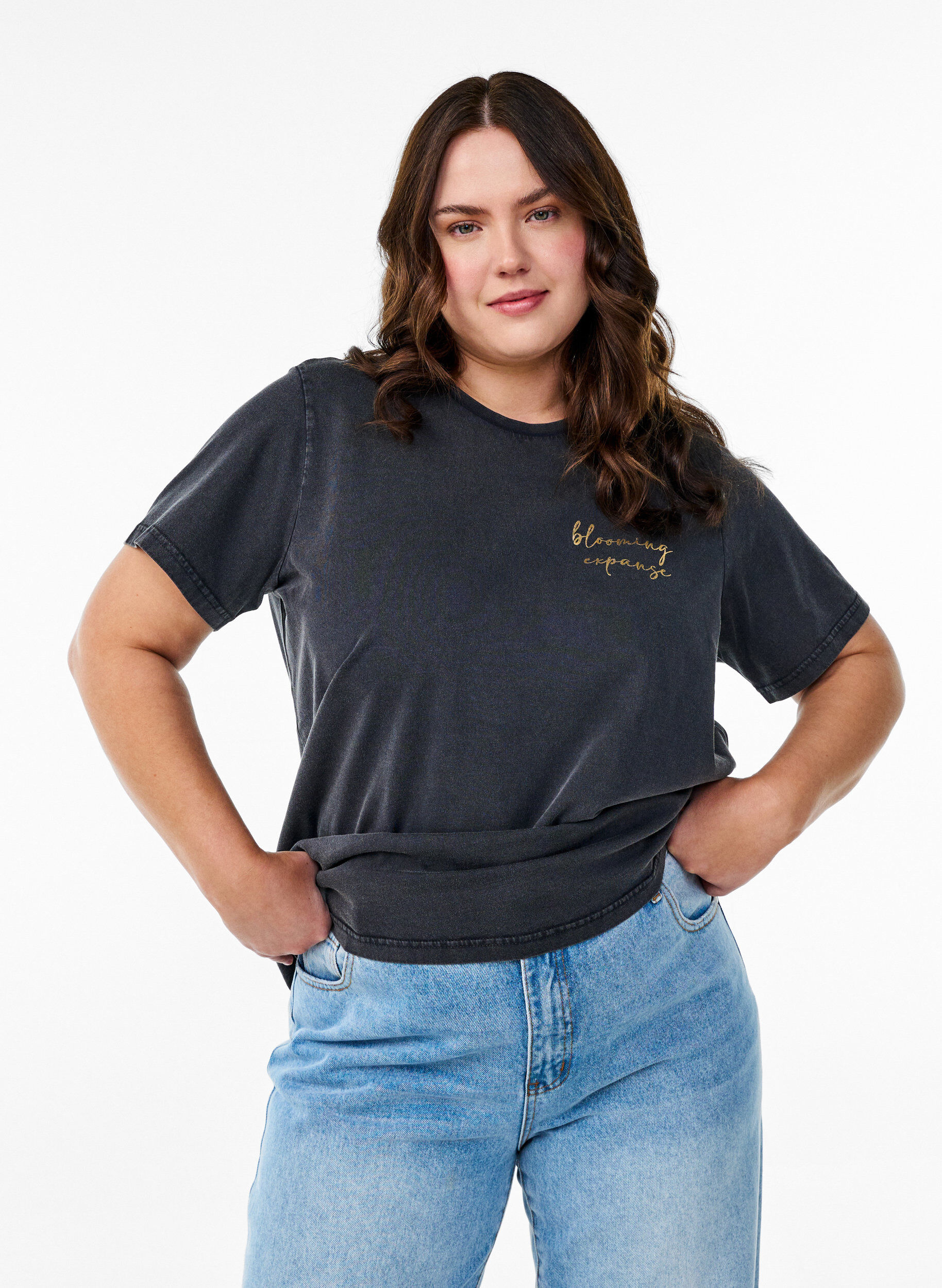 ZizziT-Shirt aus Bio-Baumwolle mit coolem Print, Grau, Model image number 0