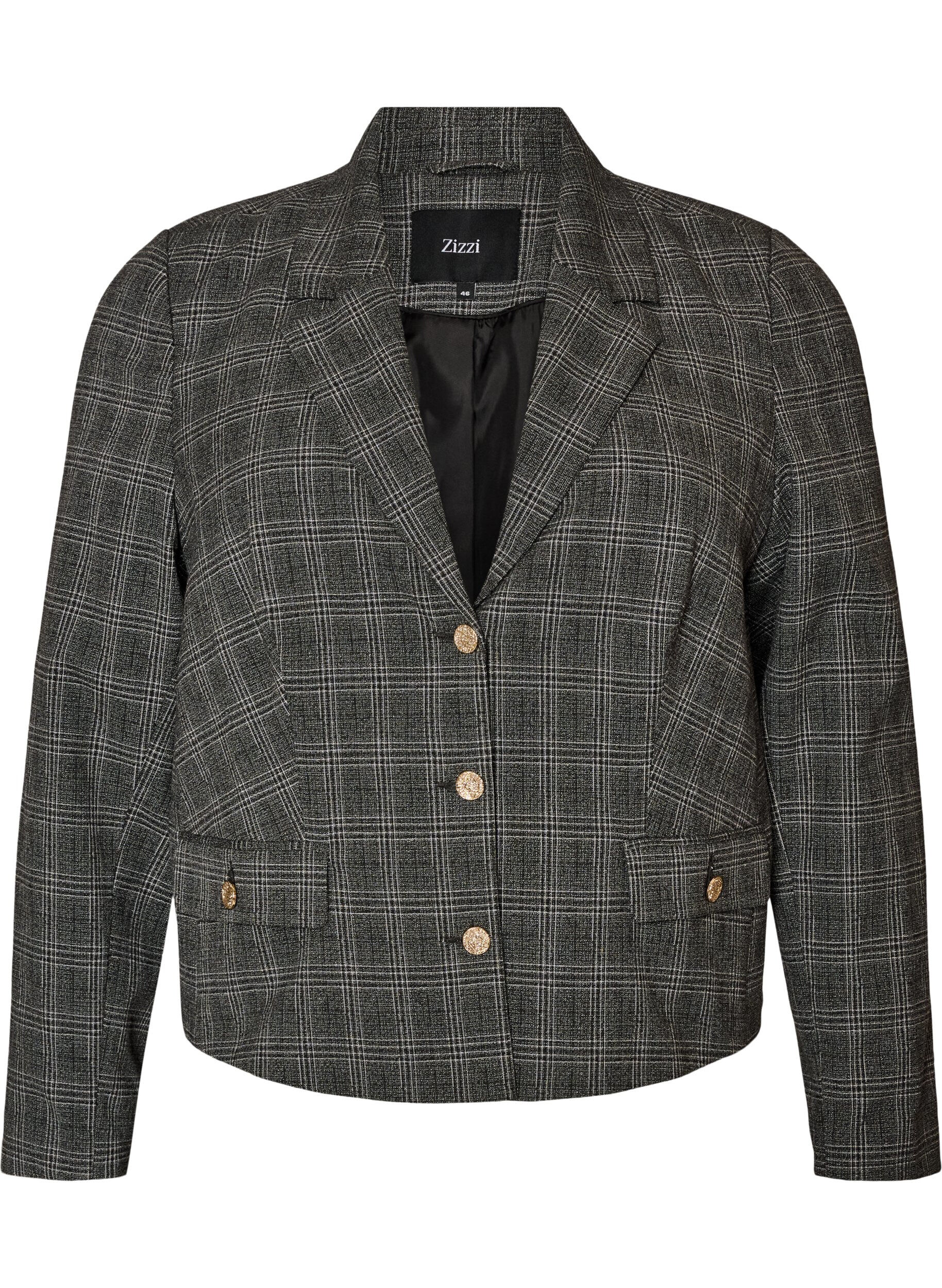 ZizziKurzer Blazer mit Karomuster, Grau, Packshot image number 0