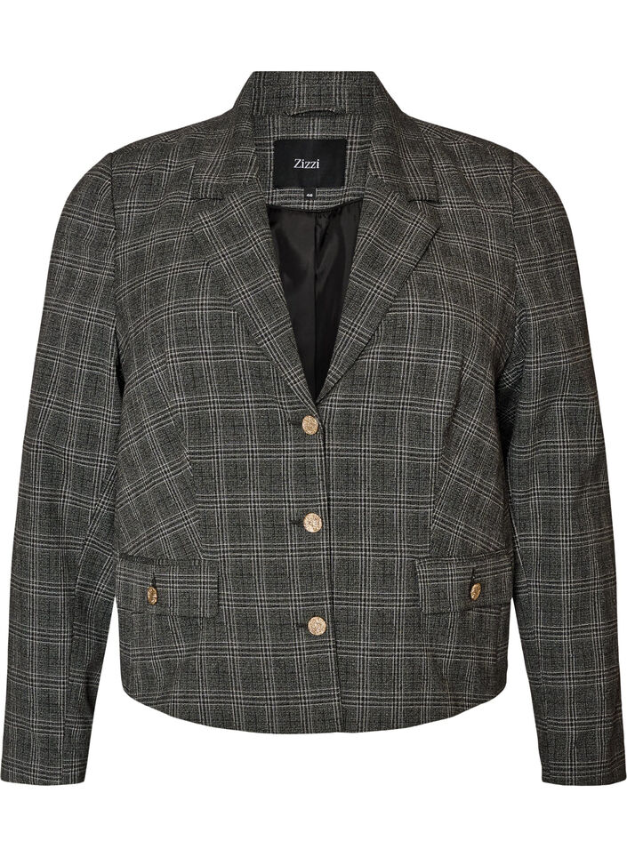 Kurzer Blazer mit Karomuster, Grau, Packshot image number 0