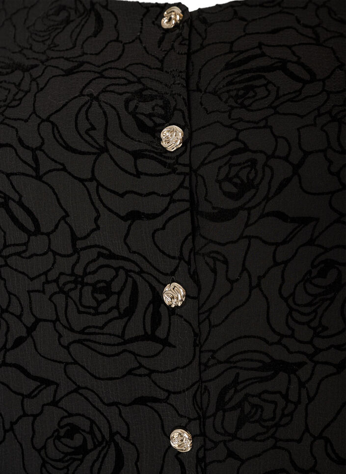 Kurzes Kleid mit Rosenprint und Kn&ouml;pfen, Schwarz, Packshot image number 2