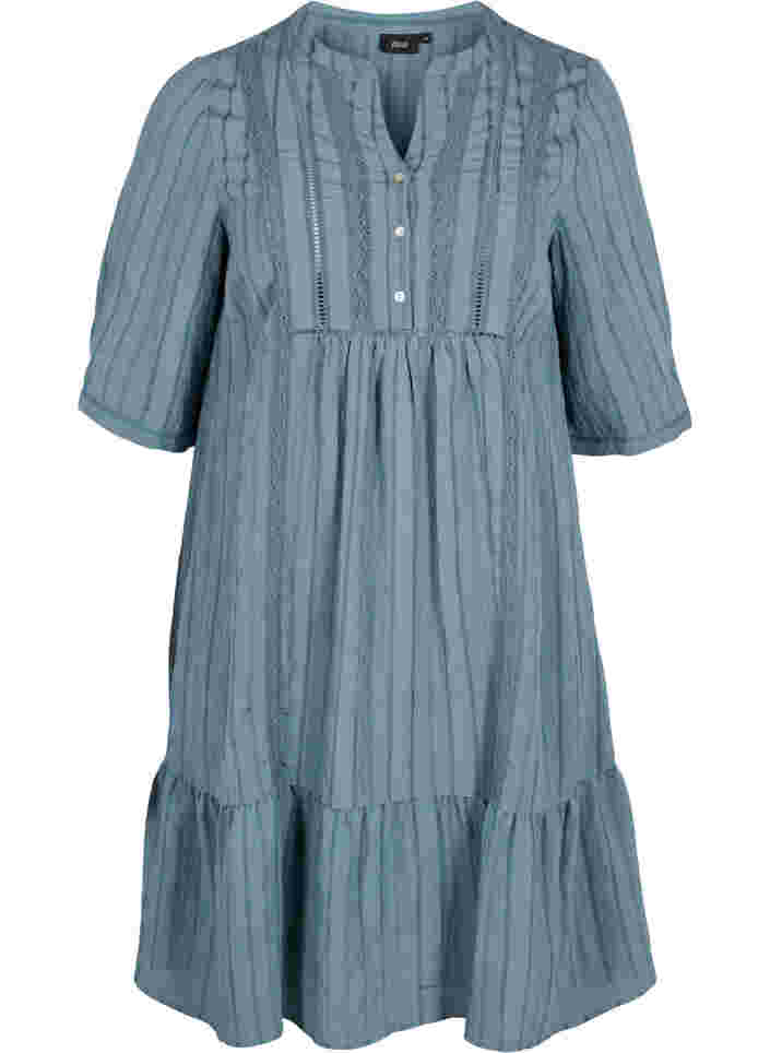 gestreiftes Viskose Kleid mit Spitzenbändern, Goblin Blue, Packshot image number 0