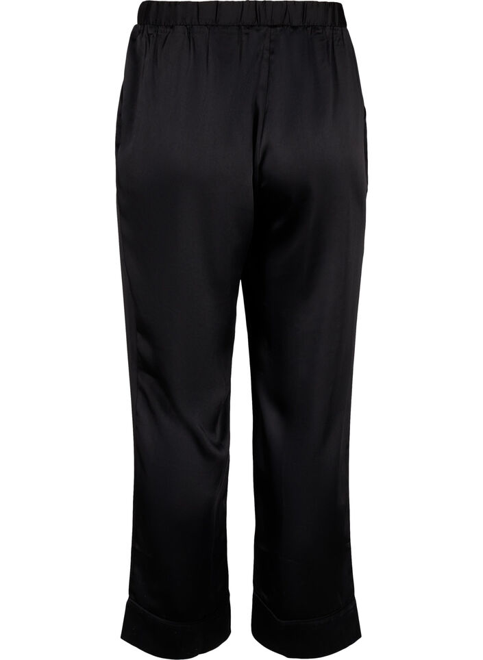 Pyjama-Hose aus Satin mit elastischem Bund, Black, Packshot image number 1