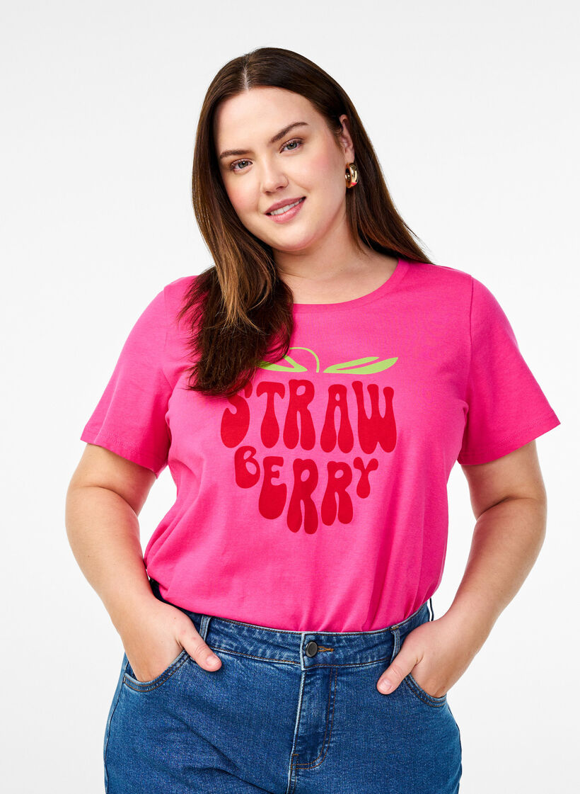 Baumwoll-T-Shirt mit Motiv, Raspb. w. Strawberry, Model image number 0